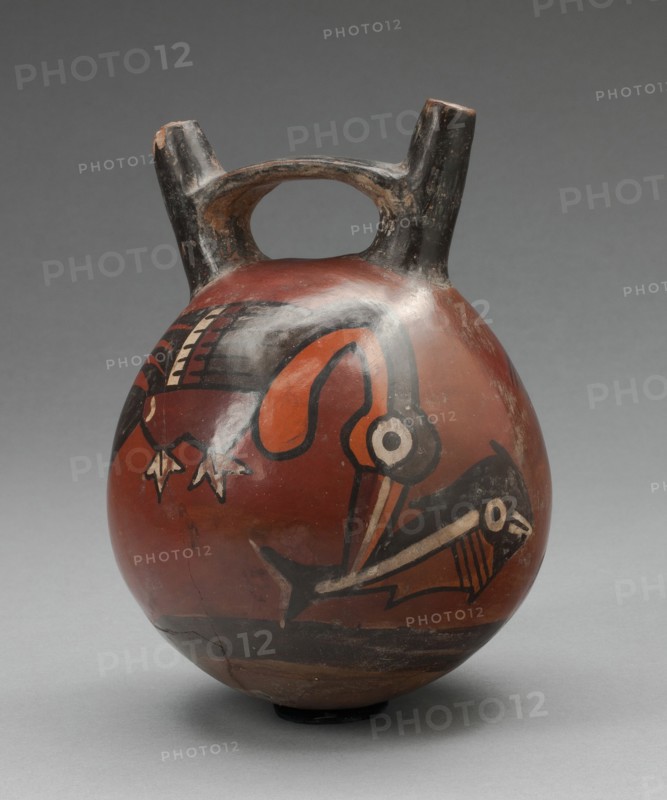 Double Spout Vessel Depicting a Bird Catching a Fish, 180 B.C./A.D. 500. Creator: Unknown.