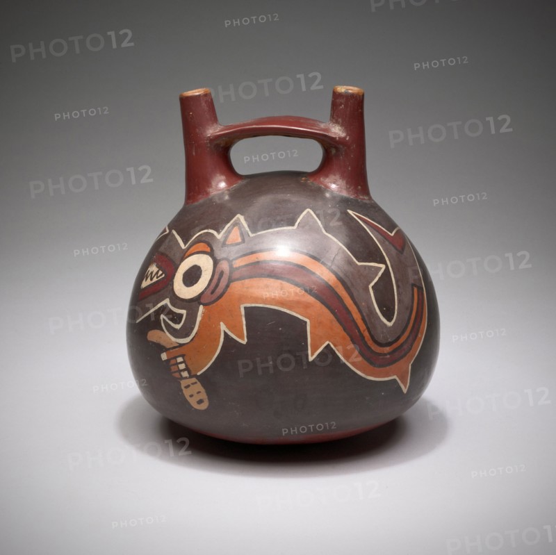 Vessel Depicting an Anthropomorphic Shark Holding a Trophy Head, 180 B.C./A.D. 500. Creator: Unknown.