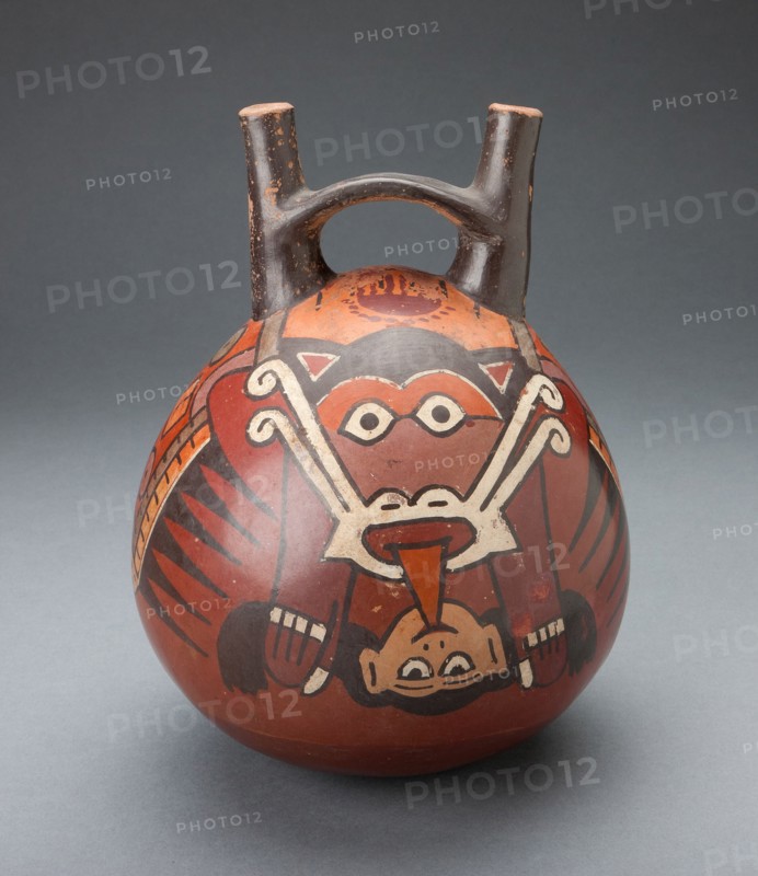 Vessel Depicting a Winged Figure Holding a Decapitated Head, 180 B.C./A.D. 500. Creator: Unknown.