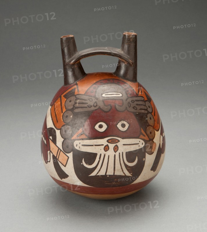 Double Spout Vessel Depicting Masked Figure Curving over Upper Surface, 180 B.C./A.D. 500. Creator: Unknown.