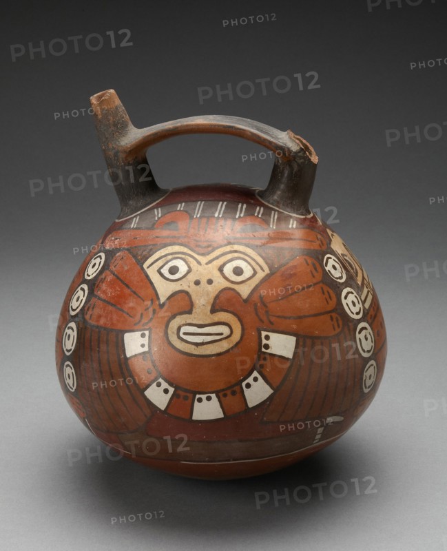 Double Spout Vessel Depicting Costumed Figure Wearing Feline Mask, 180 B.C./A.D. 500. Creator: Unknown.