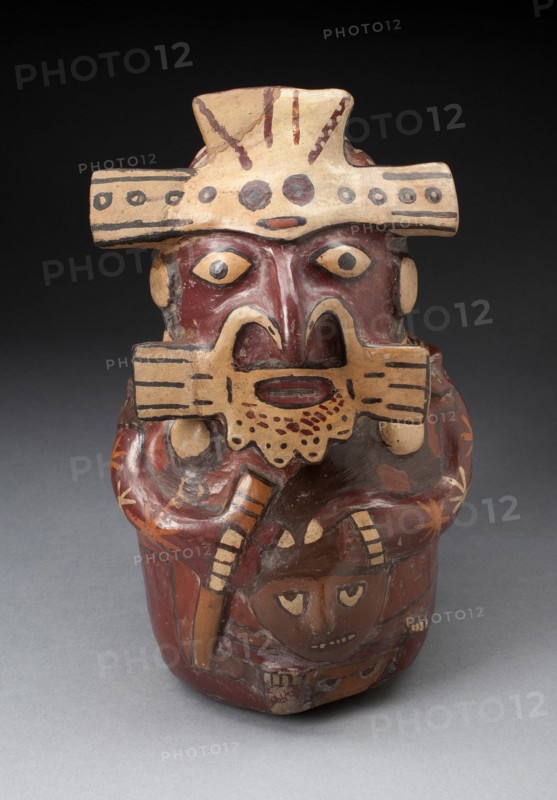 Single Spout Vessel in the Form of a Seated Figure Wearing Mask and Headdress..., 180 B.C./A.D. 500. Creator: Unknown.