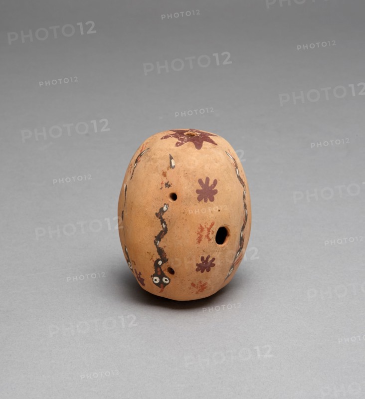 Oval Flute Painted with Serpent and Abstract Star Motifs, 180 B.C./A.D. 500. Creator: Unknown.