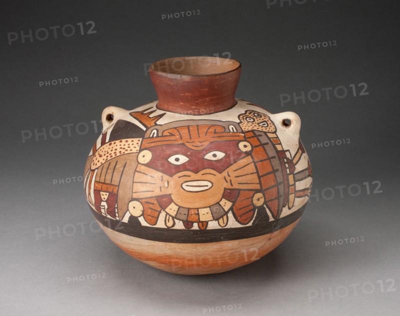 Handeled Jar Depicting Costumed Ritual Performer with Weapons, 180 B.C./A.D. 500. Creator: Unknown.