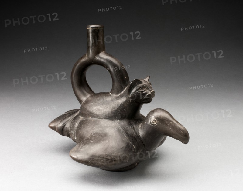 Blackware Vessel in the Form of a Feline Sitting on the Back of a Bird, 180 B.C./A.D. 500. Creator: Unknown.