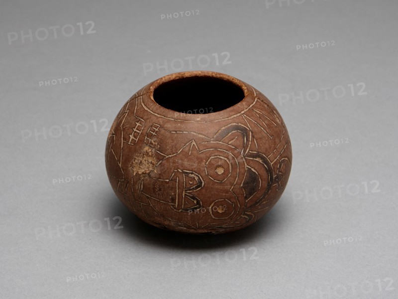 Bowl Carved with Costumed Ritual Figure With Feline and Serpent Attributes, 180 B.C./A.D. 500. Creator: Unknown.