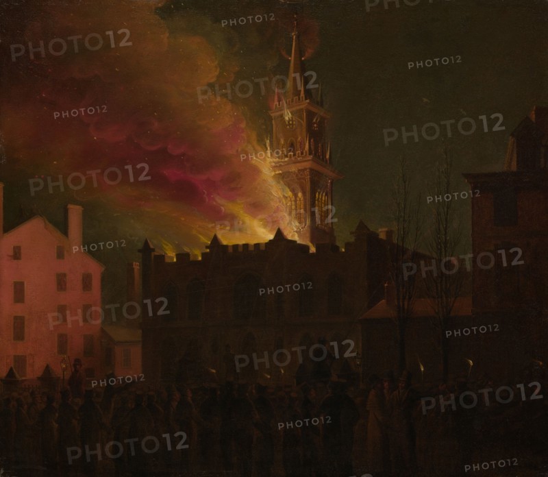 Conflagration of the Masonic Hall, Chestnut Street, Philadelphia, Pennsylvania, 1819. Creators: Samuel Jones, John Lewis Krimmel.