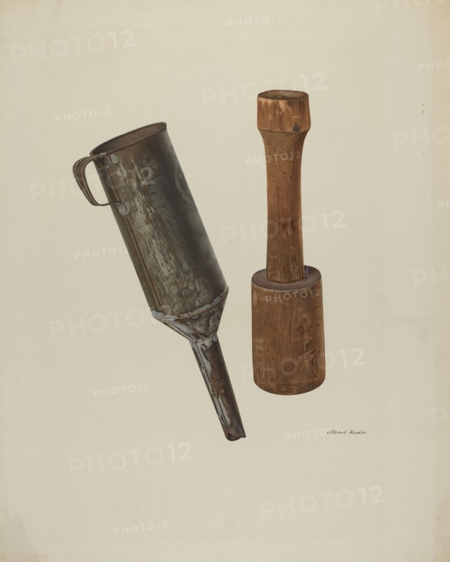 Sausage Stuffer and Funnel, 1940. Creator: Albert Rudin.