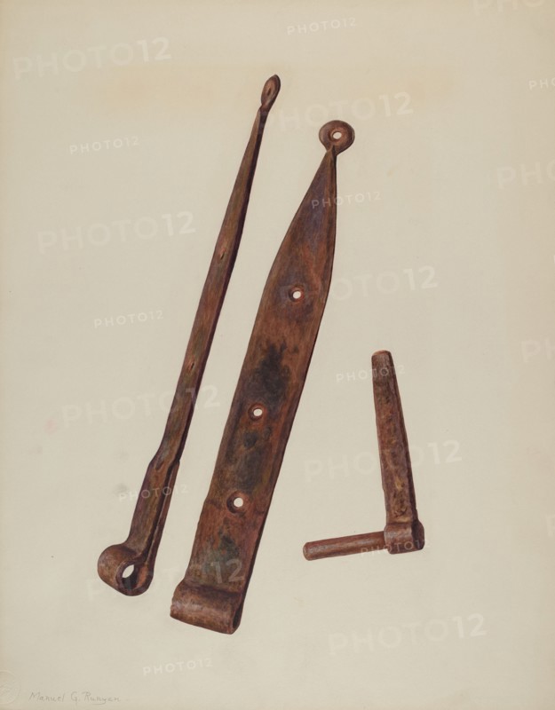 Hinges and Bolt, c. 1939. Creator: Manuel G. Runyan.