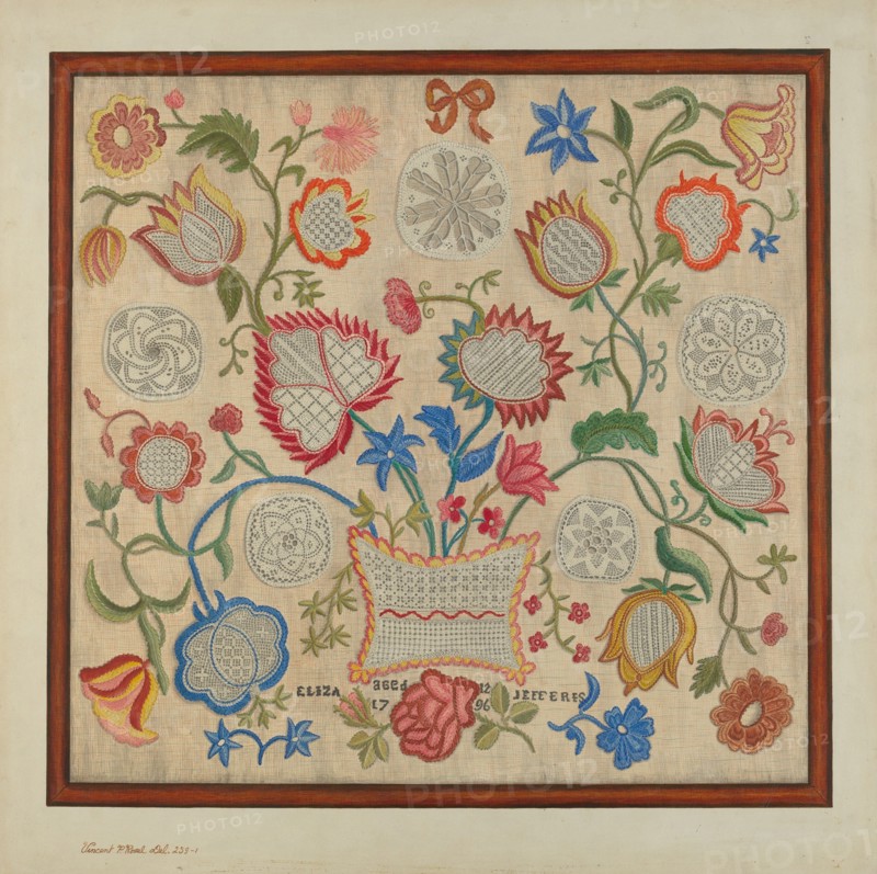 Embroidered Sampler, c. 1937. Creator: Vincent P. Rosel.