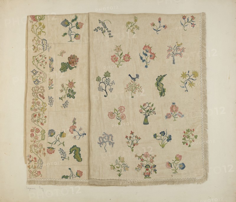 Crewel Embroidered Bedspread, c. 1941. Creator: Suzanne Roy.