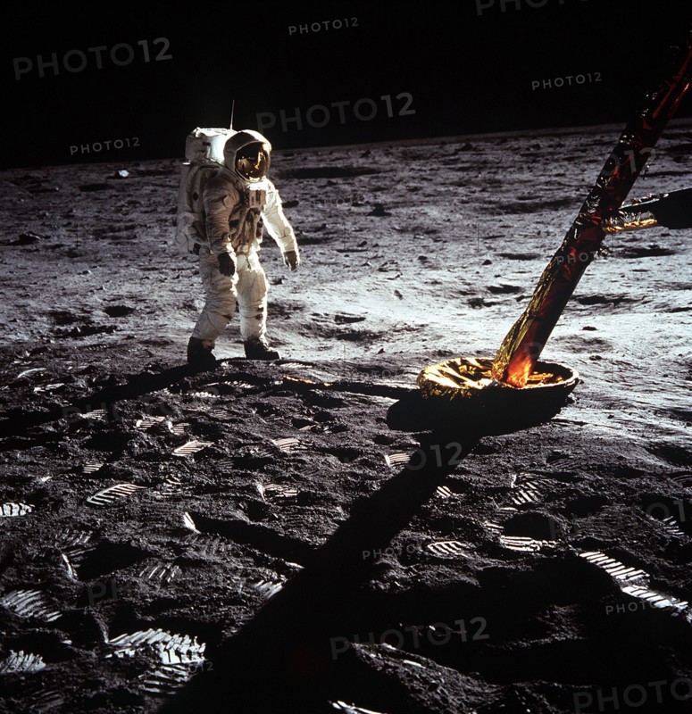 Buzz Aldrin by the leg of the Lunar Module, Apollo II mission, July 1969.  Creator: Neil Armstrong.