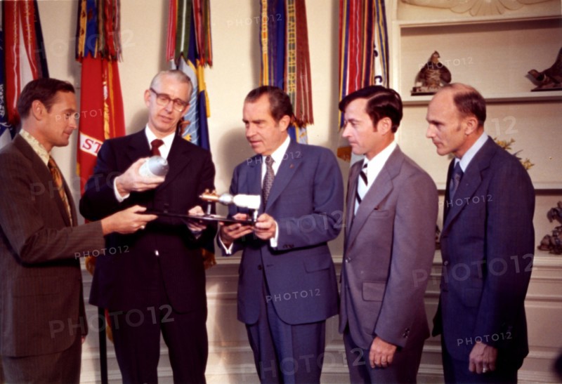 President Nixon with Dr. James Fletcher and Apollo 16 Astronauts, 1972. Creator: NASA.