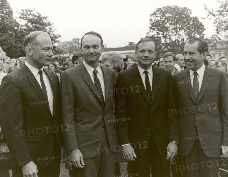 President Nixon meets the Apollo 11 astronauts on the lawn of the White House. Creator: Unknown.