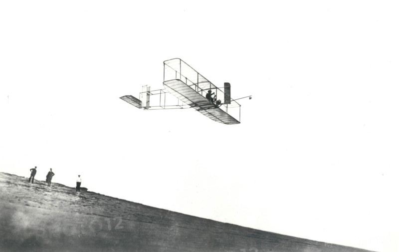 Orville Wright tests his glider at Kitty Hawk, North Carolina, USA, 1911. Creator: NASA.