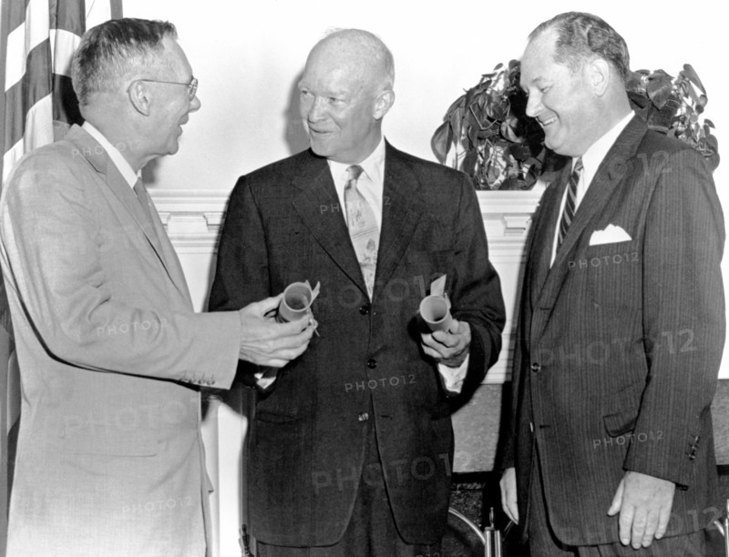 President Eisenhower with Hugh Dryden and T. Keith Glennan, August 19, USA, 1958. Creator: NASA.