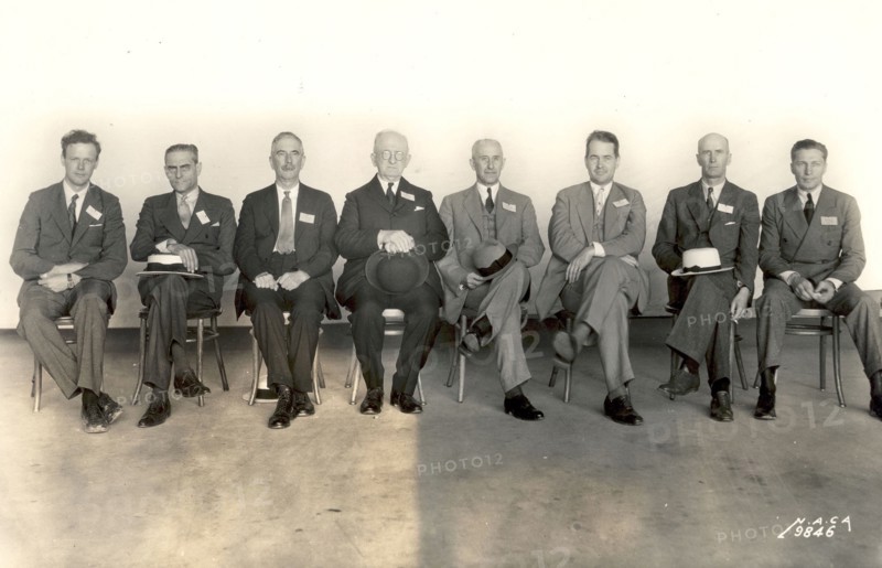 Aviation pioneers at a conference, Langley Field, Virginia, USA, May 23, 1934.   Creator: Unknown.
