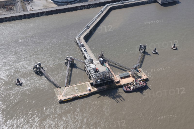 A floating stage on the River Mersey at Tranmere Oil Terminal, Wirral, 2015. Creator: Historic England.