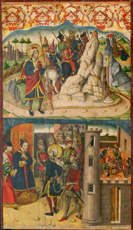 Saint Christopher Meets Satan; Saint Christopher before the King of Lycia, 1480/85. Creator: Martín de Soria.