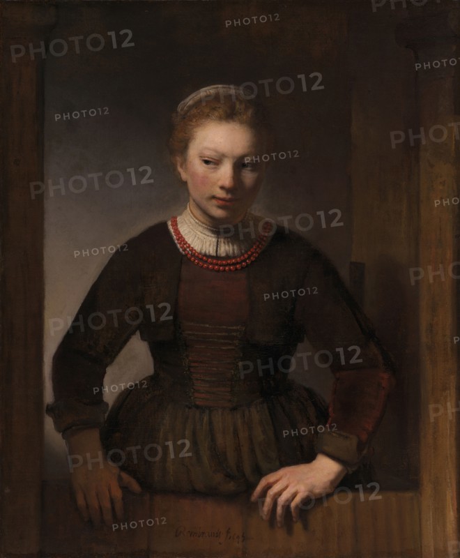 Young Woman at an Open Half-Door, 1645. Creators: Rembrandt Harmensz van Rijn, Workshop of Rembrandt.