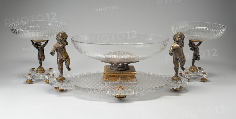 Three Part Centerpiece, Lunéville, c. 1860/70. Creator: Baccarat Glasshouse.