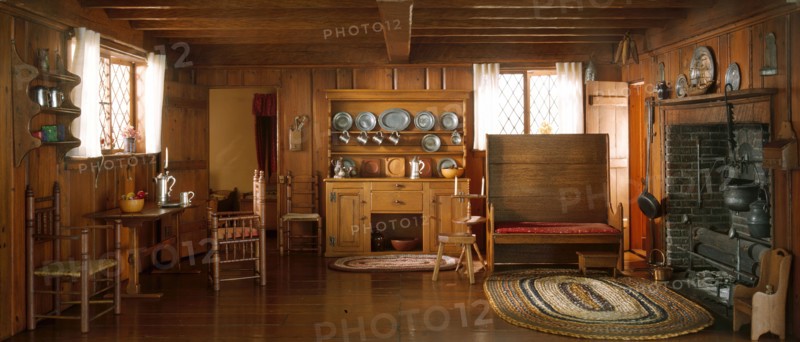 A1: Massachusetts Living Room and Kitchen, 1675-1700, United States, c. 1940. Creator: Narcissa Niblack Thorne.