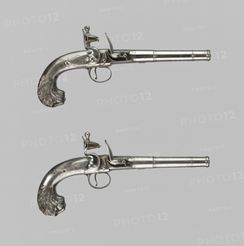 Pair of Flintlock Turn-Off Pistols, London, 1760/70. Creator: Unknown.