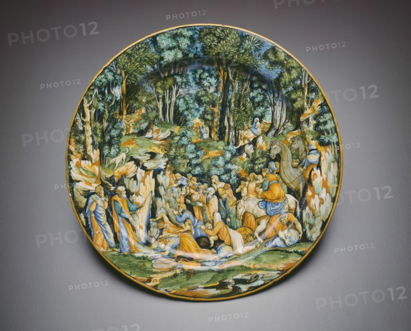 Plate with Moses Striking the Rock, Urbino, c. 1545. Creator: Unknown.