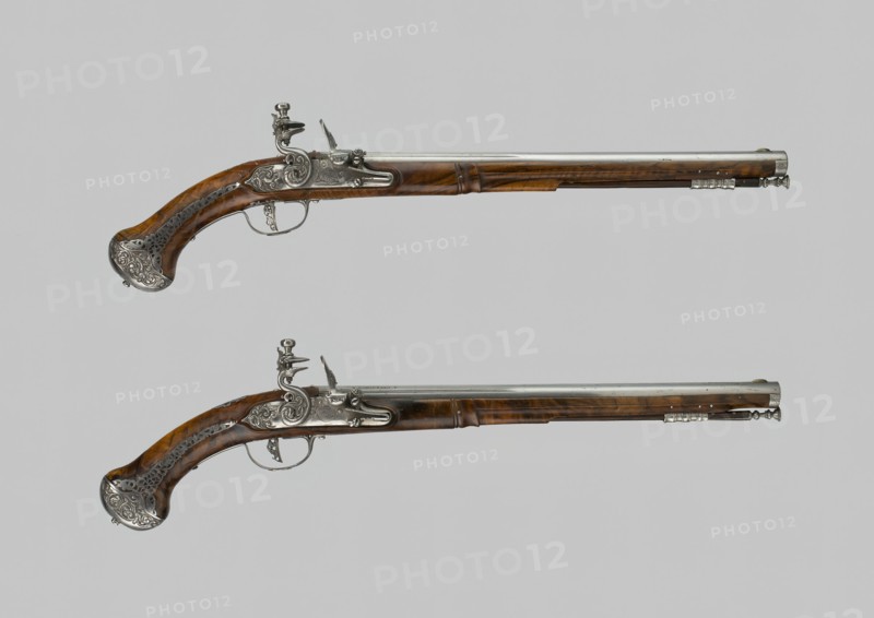 Pair of Flintlock Holster Pistols, Italy, c. 1660/70. Creator: Lazzarino Cominazzo.
