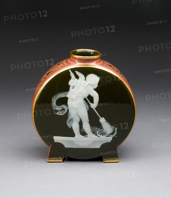 Pilgrim Bottle Vase, Stoke-on-Trent, 1880/90. Creator: Minton.