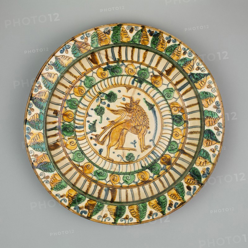 Dish with Rampant Lion, Northern Italy, 1500/1600. Creator: Unknown.