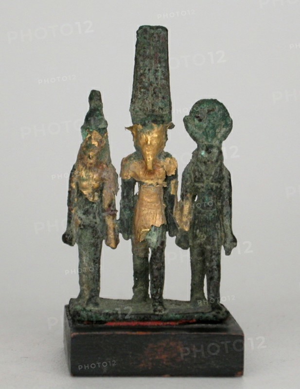 Statuette of the Theban Triad, Amun, Mut, and Khonsu, Egypt, Third Intermediate Period-Late Period.. Creator: Unknown.