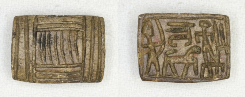 Plaque: Geometric design/hunting scene, Egypt, Second Intermediate Period-early New Kingdom... Creator: Unknown.