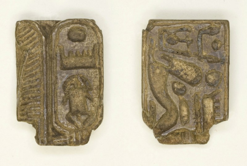Plaque: Menkheperre (Thutmose III)/Sphinx with Crown and Beard, Egypt, New Kingdom?... Creator: Unknown.