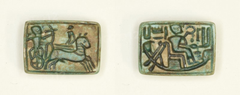 Plaque: King in Chariot Shoots Enemy/King Seated in the Barque of Amun, Egypt, New Kingdom... Creator: Unknown.