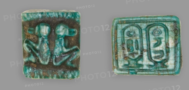 Plaque: Two Baboons Back to Back/Cartouches, Egypt, New Kingdom?, Dynasties 18-20 (1550... Creator: Unknown.