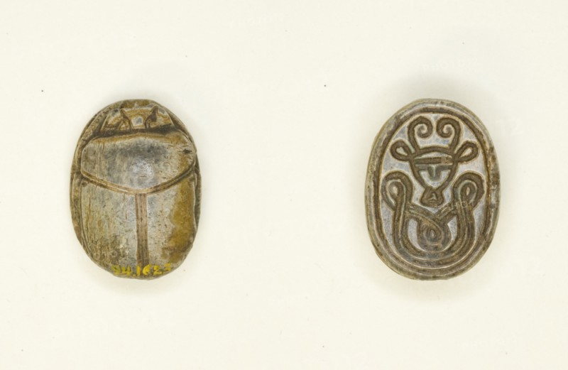Scarab: Hathor Head with Woven Pattern, Egypt, Middle Kingdom-New Kingdom, Dynasties 12-18... Creator: Unknown.