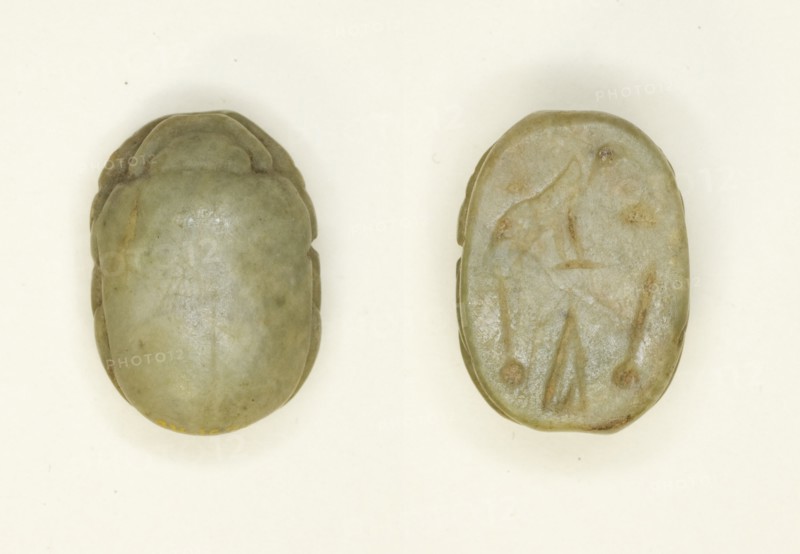 Scarab: Hieroglyphs (mwt-sign, nfr-signs, di-sign), Egypt, Third Intermediate Period-Late Period... Creator: Unknown.