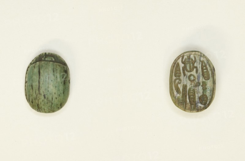 Scarab: Hieroglyphs (scarab beetle, nfr-sign, red crown), Egypt, Middle Kingdom-Second... Creator: Unknown.