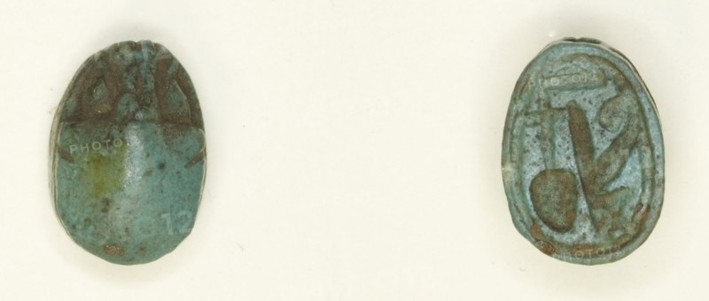 Scarab: Hieroglyphs (Red Crown, nfr- and nb-Signs: Trigramme of Amun), Egypt, New Kingdom... Creator: Unknown.