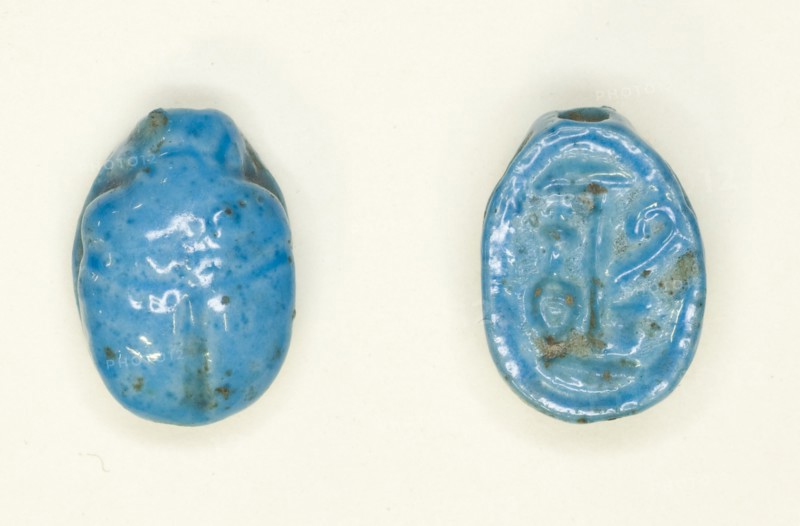 Scarab: Hieroglyphs (Red Crown, nfr- and nb-Signs: Trigramme of Amun), Egypt, New Kingdom... Creator: Unknown.