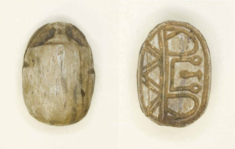Scarab: Floral Motifs, Hieroglyphs, and Geometric Designs, Egypt, Second Intermediate Period... Creator: Unknown.