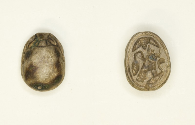 Scarab: Falcon with Red Crown and Cobra (?), Egypt, New Kingdom, Dynasties 18-19 (?)... Creator: Unknown.