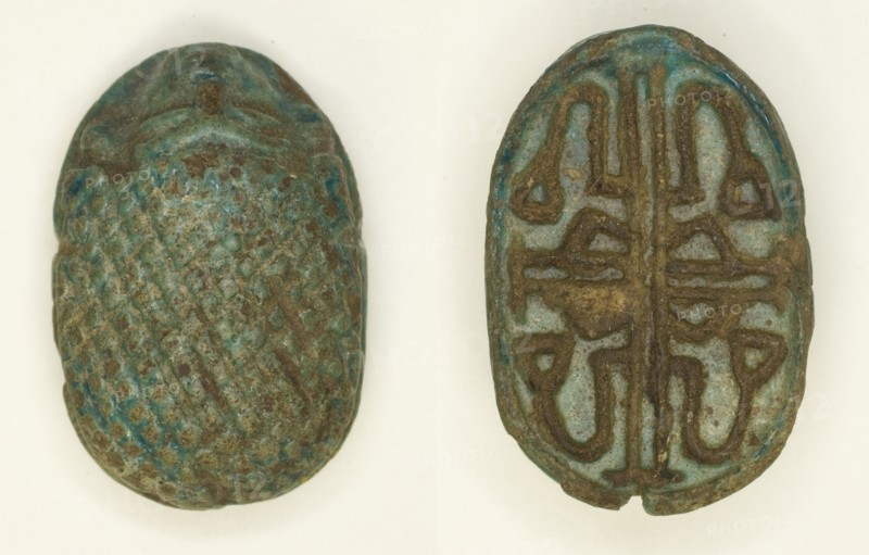 Scaraboid: Face Motif on Top, Floral Designs on Base, Egypt, Second Intermediate Period, Dynasty 15. Creator: Unknown.