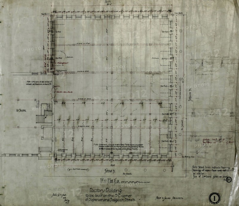 Brunswick Balke Collender Company Factory Building, Chicago, Illinois, First Floor Plan, 1891. Creator: Adler & Sullivan.