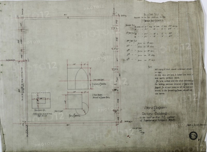 Brunswick Balke Collender Company Factory Building, Chicago, Illinois, Stone Specifications, 1891. Creator: Adler & Sullivan.