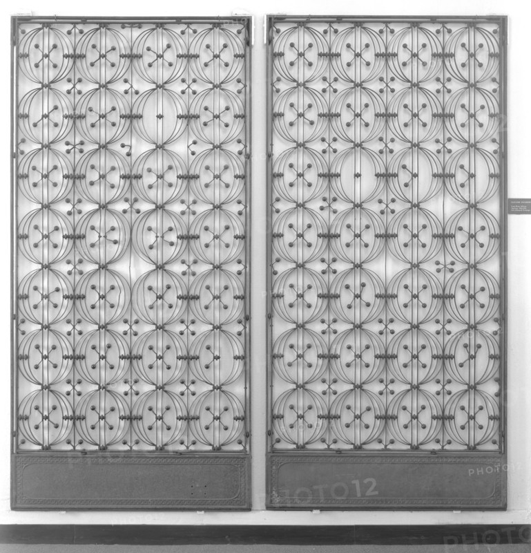 Chicago Stock Exchange Building: Two Elevator Enclosure Grilles, with Base Plates and..., 1893/94. Creator: Adler & Sullivan.