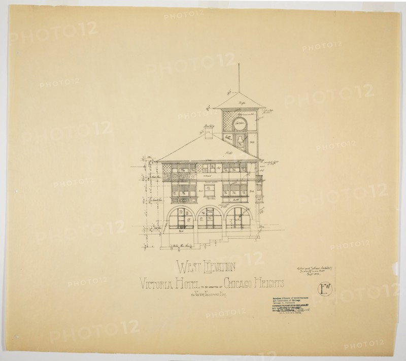 Victoria Hotel, Chicago Heights, Illinois, West Elevation, 1892. Creator: Adler & Sullivan.