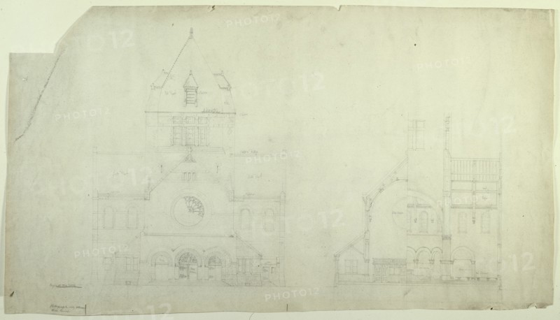 Saint Gabriel's Church, Chicago, Illinois, Elevation and Section, c. 1886. Creator: Burnham and Root.