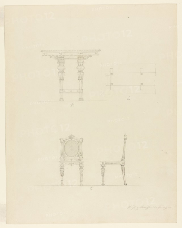 Design Projects, Table and Chair Elevations, c. 1860-1870. Creator: Carl J Furst.